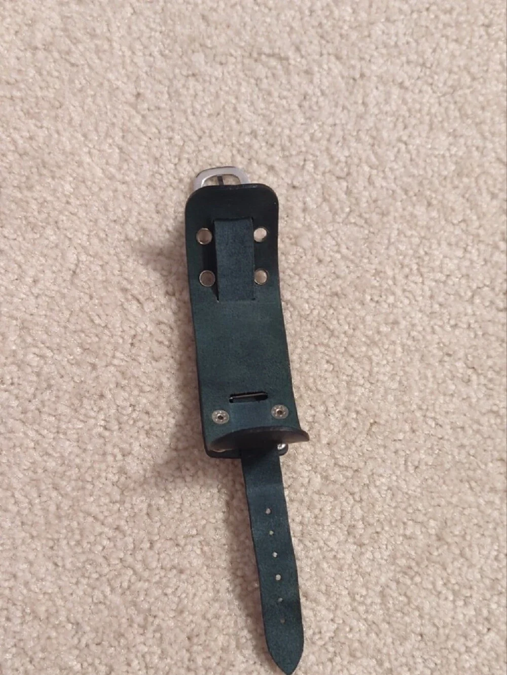 Vintage Black Leather Strap Watch with Red Spitfire Flame Logo